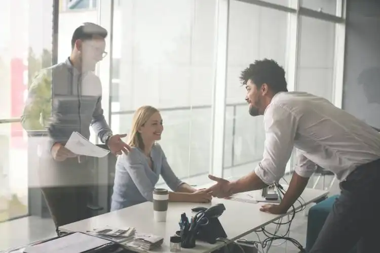 Happy business people working  job in office. Business people in office.