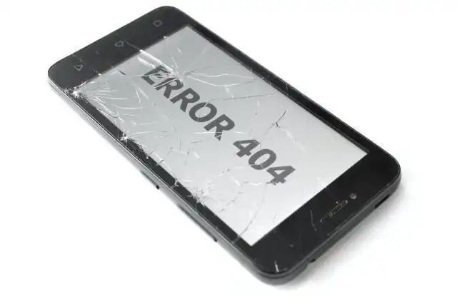 a broken cell phone with the word error on it